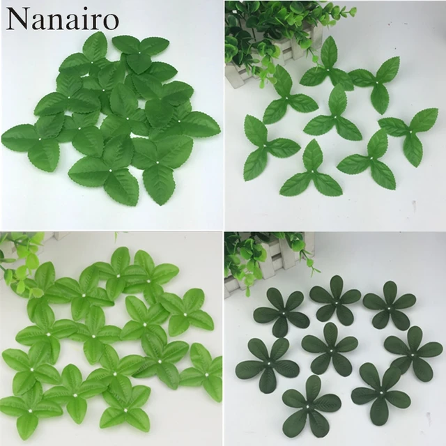 160pcs/lot 4 style Artificial Silk Ribbon Leaf shaped Mini Fake Green