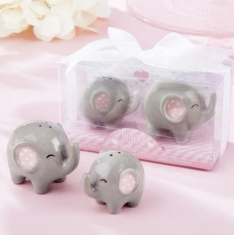 

20pcs=10sets/lot Baby shower Mommy and Me Little Peanut Elephant ceramic Salt and Pepper Shaker Wedding Favors Free Shipping