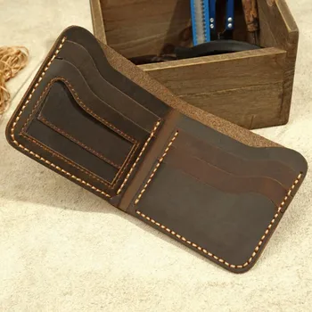 

100% Crazy Horse Leather Men Wallets Vintage Genuine Leather Wallet For Men Cowboy Top Leather Thin to put