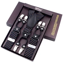 JIERKU подтяжки мужские подтяжки 6 Клипов черные кожаные подтяжки для брюк ремень Tirante подарок для отца/мужчины 3,5*120 см JI6C-630