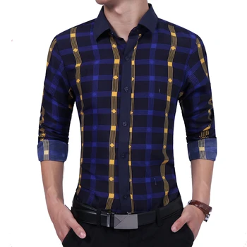 

Brand 2018 Fashion Male Shirt Long-Sleeves High Quality Hit Color Plaid Shirt Mens Dress Shirts Slim Men Shirt XXL