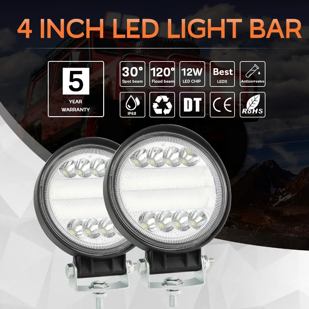 

Best 4 Inch Offroad LED Light Bar Flood Spot Combo Beam Spotlight 12V For Jeep ATV UAZ SUV 4WD 4x4 Truck Tractor LED Work Light