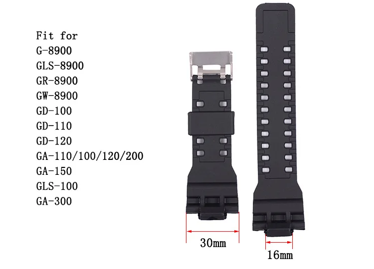 Black Watch Band Strap Replacement for Casio G-shock Accerrories Watchbands for Model GD120GA-100GA-110GA 16mm Black Watch Band Strap Replacement for Casio G-shock Accerrories Watchbands for Model GD120GA-100GA-110GA 16mm