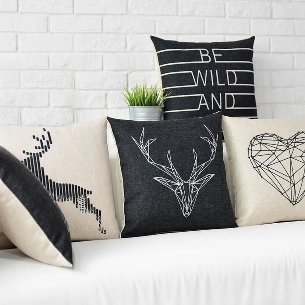 

40# Deer Animal Heart Letter Square Bedroom Sofa Breathable Removable Pillow Case Cushion Cover Home Decor