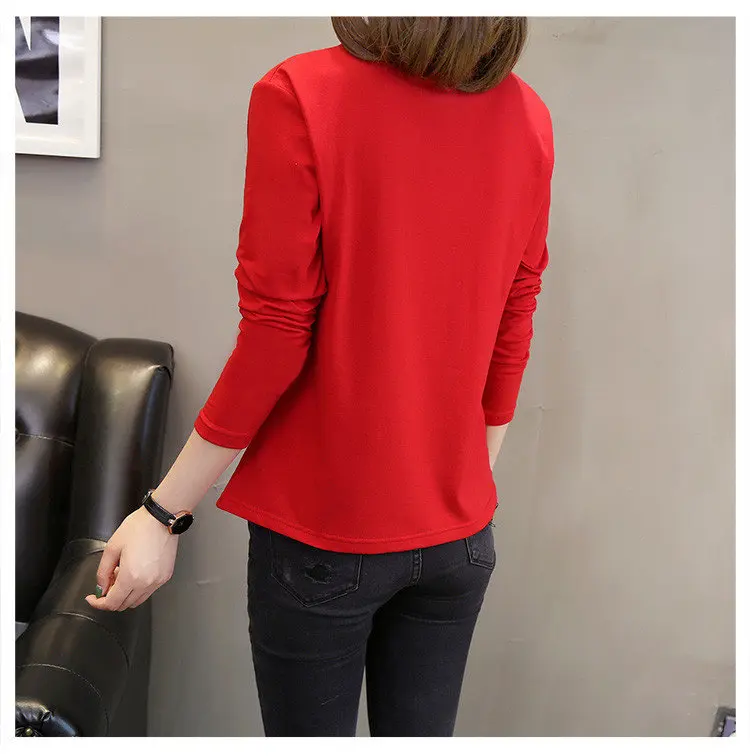 2019 Autumn Cotton T-Shirts Deer Printed Tshirts Women Leisure Long Sleeve White T-shirt Female Tops Tees Large Size M-5XL  (7)