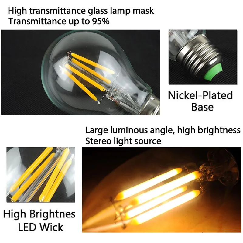 E27 E14 antiguo LED Bombilla de Edison Vintage lámpara de LED 220 V Retro vidrio ligero de vidrio de filamento de la bombilla LED vela foco de lámpara E27 E14 antiguo LED Bombilla de Edison Vintage lámpara de LED 220 V Retro vidrio ligero de vidrio de filamento de la bombilla LED vela foco de lámpara