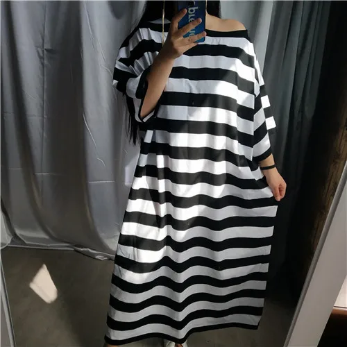 

SuperAen Striped Long Dress Female Short-sleeved Cotton Casual Women Dress Summer and Spring New 2019 Korean Style Women Clothes