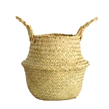 

Seagrass Wicker Basket Flower Pot Folding Basket Storage Basket Sundries Underwear Toy Box Cosmetic Book Organizer W5