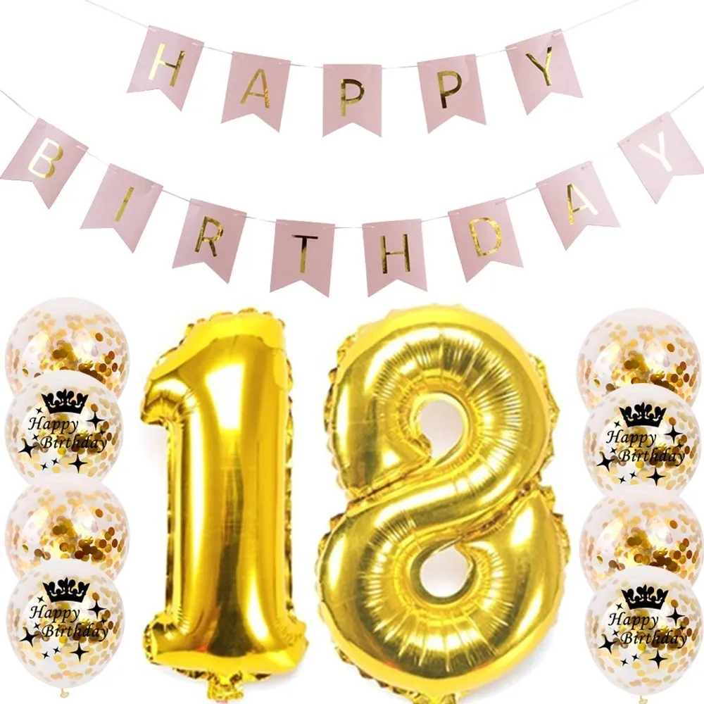 

Birthday Party Decorations Confetti Balloons Happy Birthday Banner Number Balloons for Birthday Wedding Event Party Supplies