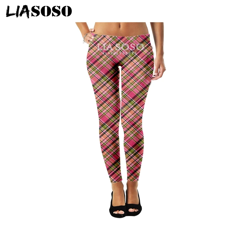 LIASOSO пикантные Модные женские Суперэластичные Легинсы 3D принт шотландский плед Милый Забавный Повседневное брюки Рок Хип-хоп Фитнес брюки A68