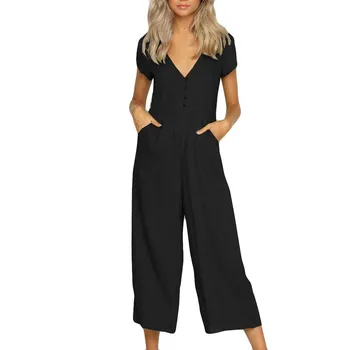 

Jaycosin clothes Women V-Neck Jumpsuit ladys causal Short bodysuit Sleeve Strappy Holiday Long Trouser Jumpsuit