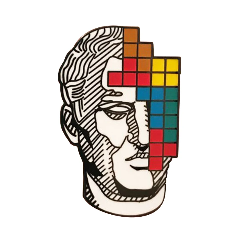 

Blocks pin man face art brooch