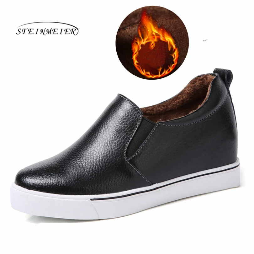 

Steinmeier 2018 Winter women boots winter casual brand warm height increase shoes women genuine leather flats ankle boots woman