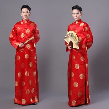 

New Men Mandarin Collar Chinese Clothing Male Qing Dynasty Ancient Bridegroom Marriage Suit Cospaly Clothes Cross Talk Robe
