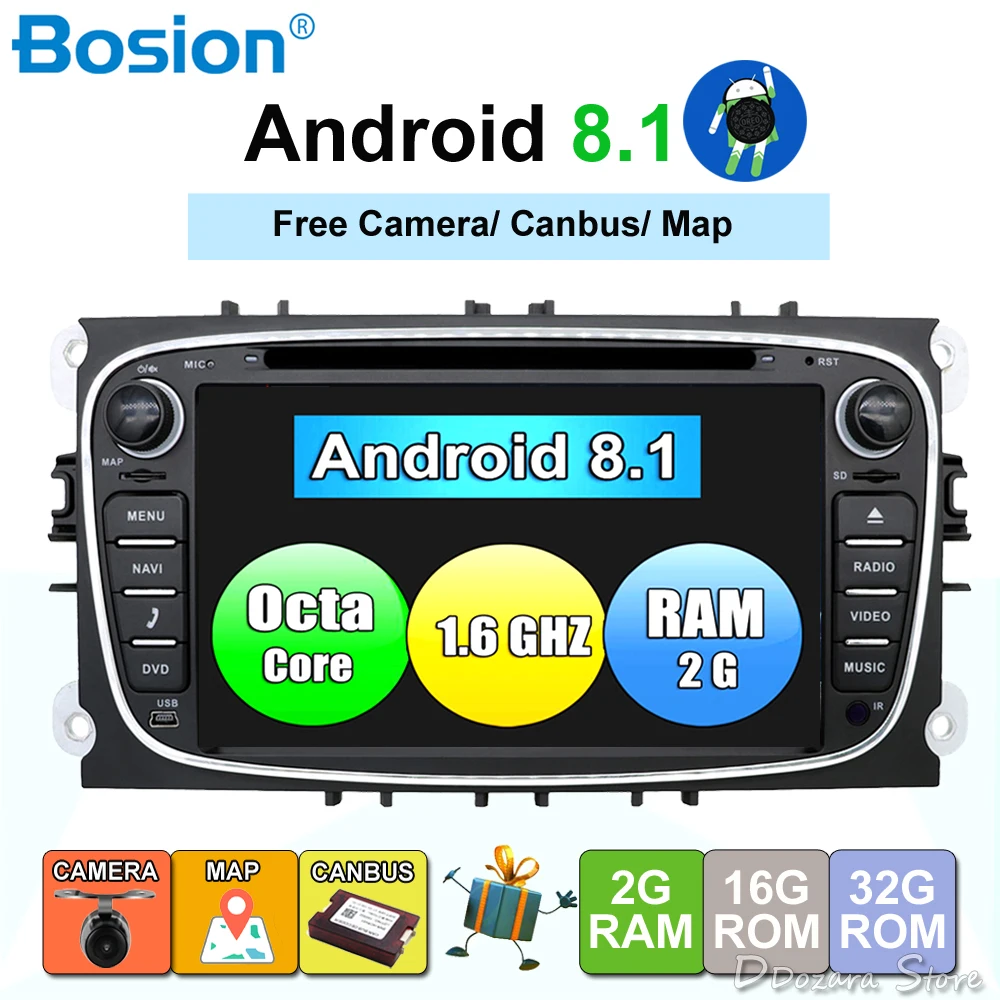 

2 Din 7"Android 8.1 Octa Core Car DVD Player DAB+WiFi 4G Canbus Online Maps GPS Navigator for Ford Focus II Mondeo S-Max