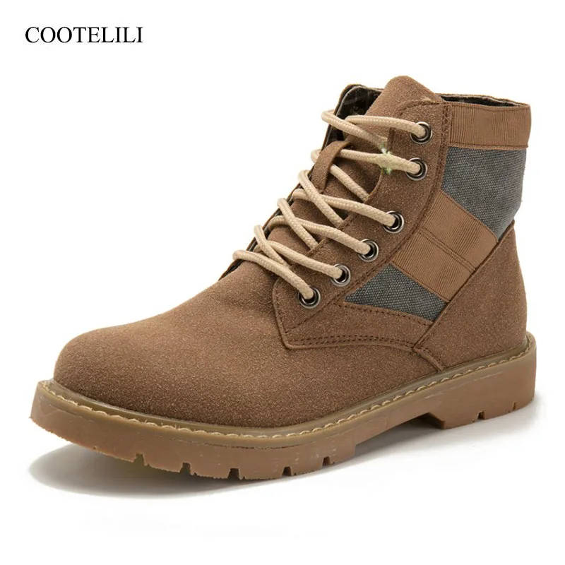 

COOTELILI Fashion Ankle Boots For Women Autumn Winter Patchwork Rubber Shoes Women Lace-Up Suede Leather Boots Women 35-40