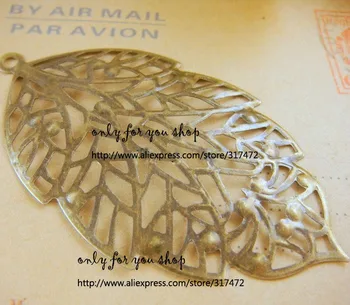 

Free ship!! 37*65mm antique bronze leaf metal pendant - filigree stamping spacer for jewelry making