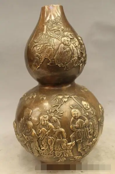 

S06115 14" Chinese Bronze Carving Tangzi Boy Girl Kids Calabash Cucurbit Gourd Statue
