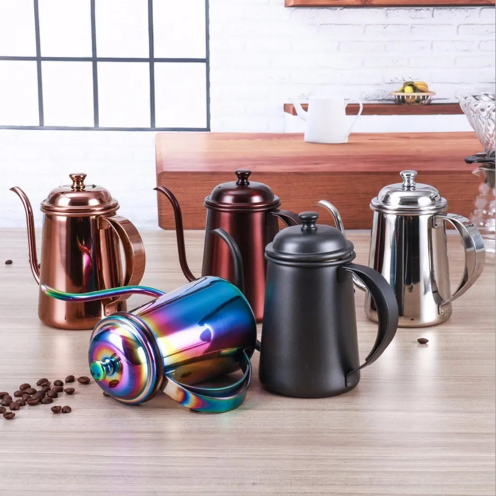 1Pc 650ML Colorful Stainless Steel Coffee Pot Long Mouth Coffee Pot