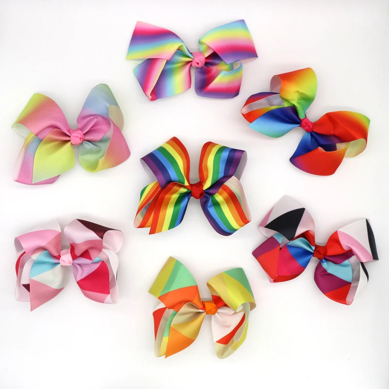 13cm Large Size Ribbon Hair Bows For Girls Women Colorful Rainbow Hair