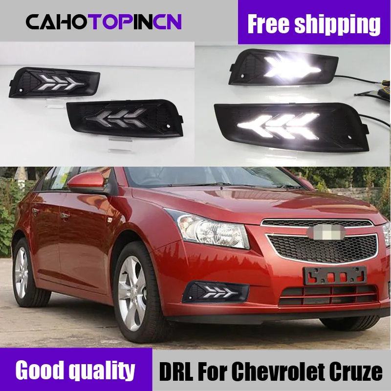 

Daytime Running Light For Chevrolet Cruze 2009 ~ 2014 LED DRL Fog Lamp Cover With flowing Yellow Turning Signal style relay