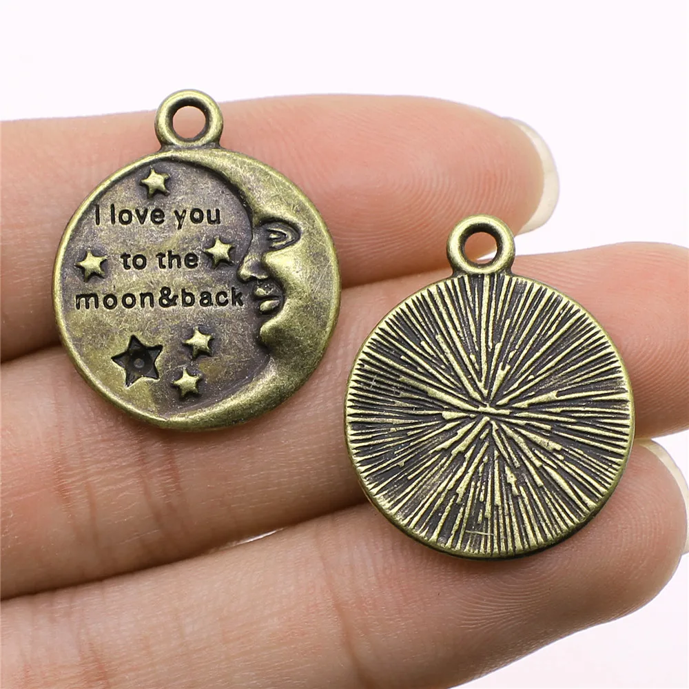 

Clearance Sale 4pcs Antique Bronze Color 22x27mm I Love You The Moon And Back Charms Pendant For Jewelry Making Diy