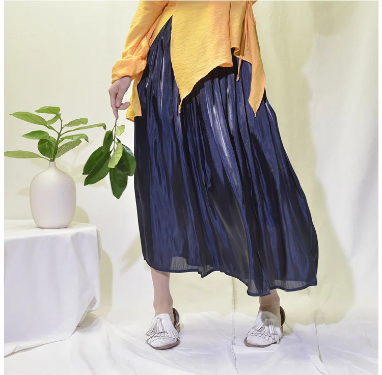 Корейская атласная плиссированная юбка макси длинные юбки с высокой талией женщины; Лето; пляж Faldas Saia