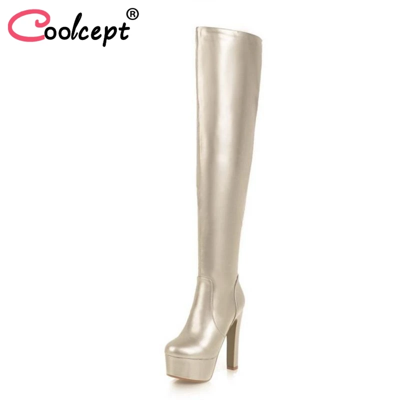 

Coolcept Plus Size 34-47 Women High Platform Boots Warm Winter Women'S Shoes Thigh High Boots Fashion Ladies Boots Footwear