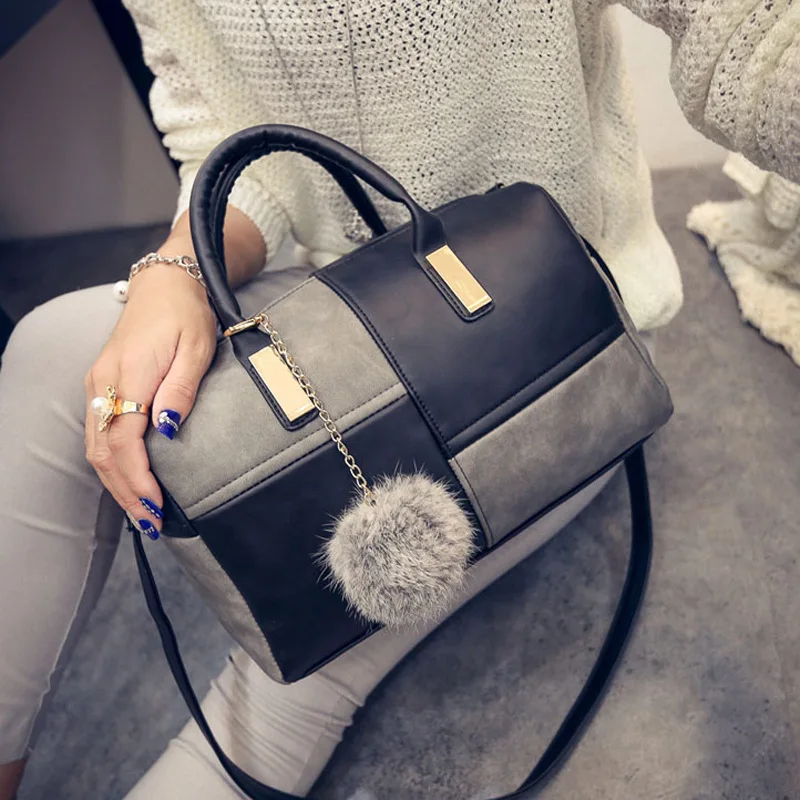 

2018 Women Messenger Bags Luxury Handbags Women Bags Designer Fashion Shoulder Bag Females Patchwork PU Leather Handbag Boston