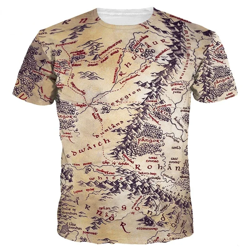 

Hot Sell Men/Women 3d T-shirt Retro Print The Lord of the The Middle Earth World Map Brand Tshirts Summer Man Tops Tees