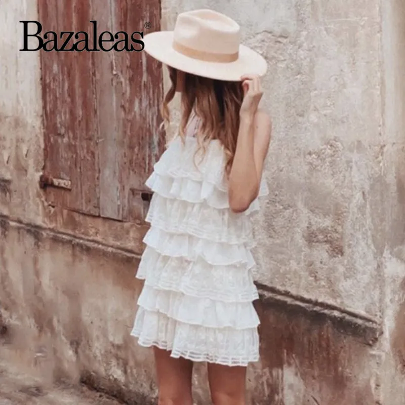 Bazaleas Ретро летнее платье 2019 сексуальное vestidos торт каскадные оборки Спагетти