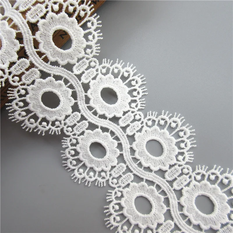 3yards/Lot Vintage Eyelash Flower Embroidered Lace Trim Ribbon Applique