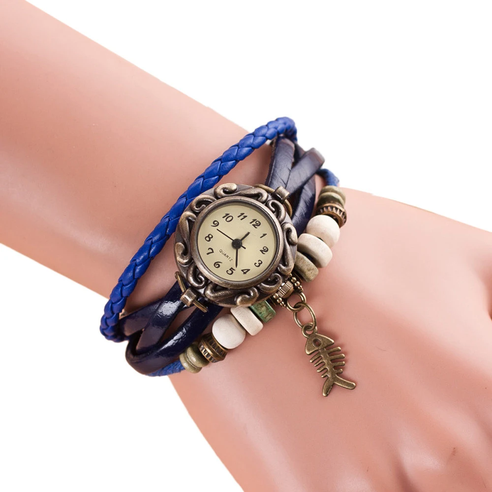 

Fishbone Bracelet Lady Woman Wrist Watch Quartz Weave Around Leather Watches 2018 Casual Watch Relogio Feminino