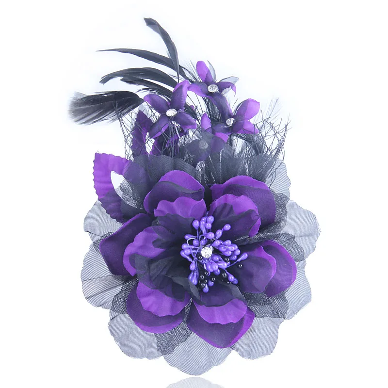 Классическая Женская Брошь, высокое качество, тканевые булавки, броши в виде цветка, элегантные аксессуары для волос, шляпа, цветок для девушек, вечерние украшения для шоу - Окраска металла: purple