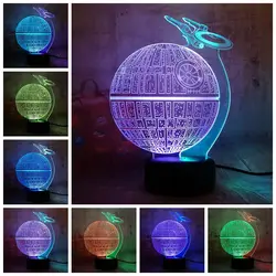 Новый Стиль Star Wars Death Star блеск 3D светодиодный гамма 7 смешанный двойной Цвет Изменение ночник фонарик, Рождественский подарок Home Decor детские