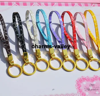 

Free Shipping, 30PCS 8MM Mixed Color Stone Pattern PU Leather Key Chains With Golden Rings Finding Jewelry Fit 8mm Slide Charms