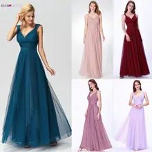 Длинные платья для выпускного Ever Pretty, платья из тюля с V-образным вырезом, без рукавов, трапециевидного силуэта, сине-зеленого, розового цвета, EP07303, весна-лето