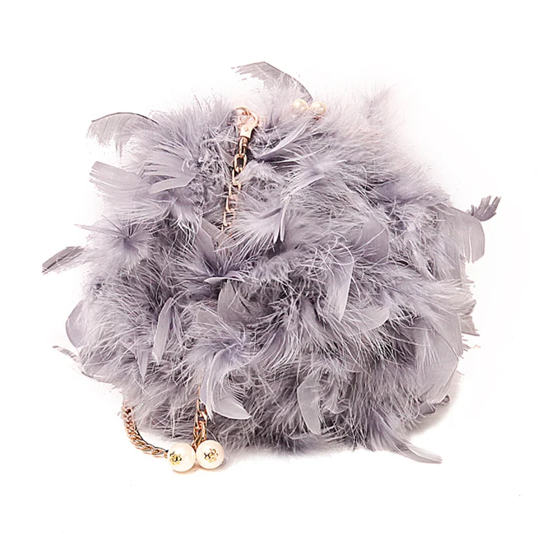 

2018 New Fashion Feather Bag Women Shoulder Bag Cute Pure Color Ostrich Feather Small Chain The Small Round Bag sac a main femme
