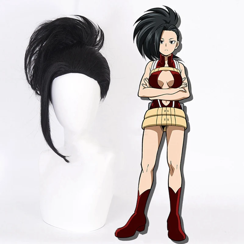 

My Hero Academia Boku no Hiro Akademia Momo Yaoyorozu Black Cosplay Wig+Wig Cap