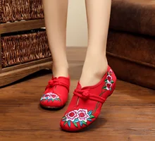 2016 neue Ankunft Förderung Leinwand T-band der Chinesischen Blume Stickerei Schuhe Runde Kappe Kuhmuskel Casual Wohnungen SMYXHX-B0003