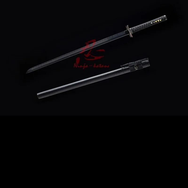 

battle ready clay tempered folded steel black blade Dragon theme ninja Katana sharpened Sword