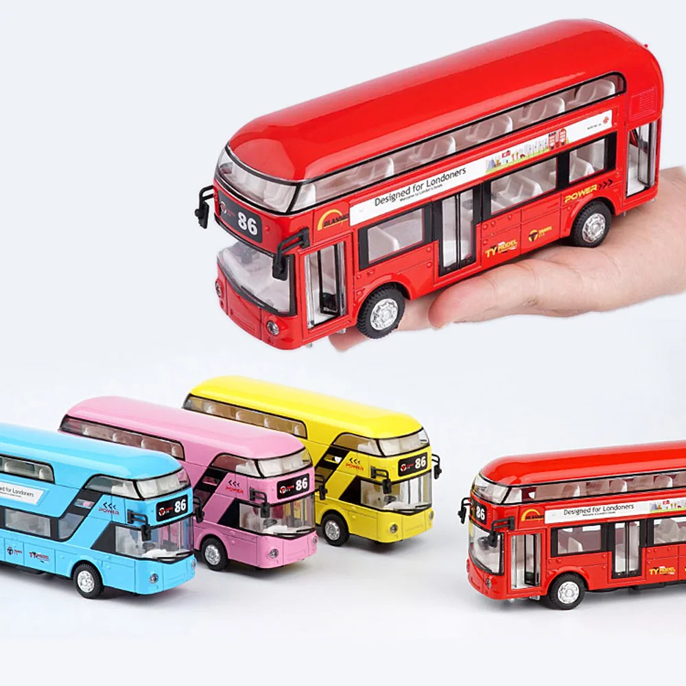 

London Bus Double Decker Bus Light Music Open Door Design Alloy Metal Bus Diecast Bus Design For Londoners Toys For Children