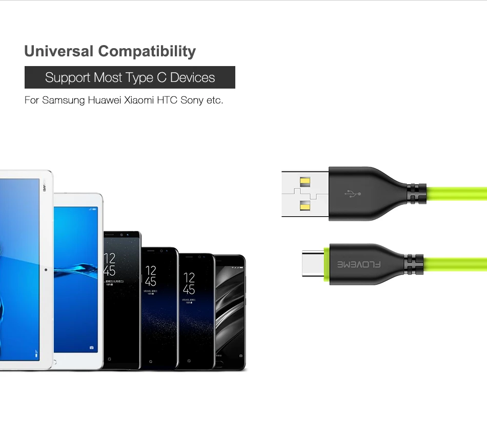 FLOVEME TPE usb type C для samsung Note 8 Galaxy S8 Plus USB-C кабель для зарядного устройства 2.2A зарядный кабель для передачи данных type-C