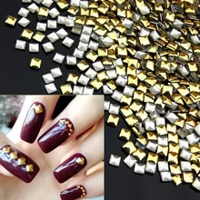 Square Gold DIY 3D Metal Nail Art Decorations 1000pcs/lot Rhinestone Metallic Nail Accessories,Gold Nail Studs,Manicure Tools