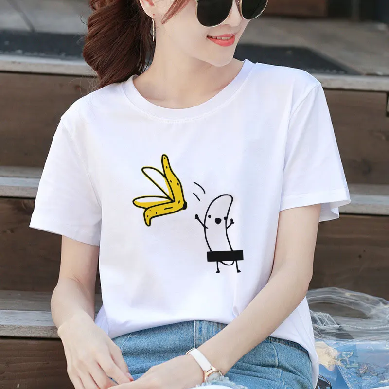 

Camisetas Verano Mujer 2019 Harajuku Kawaii Banana Aesthetic Vintage Couple T Shirt Women Vogue Casual Print Short Sleeve Top
