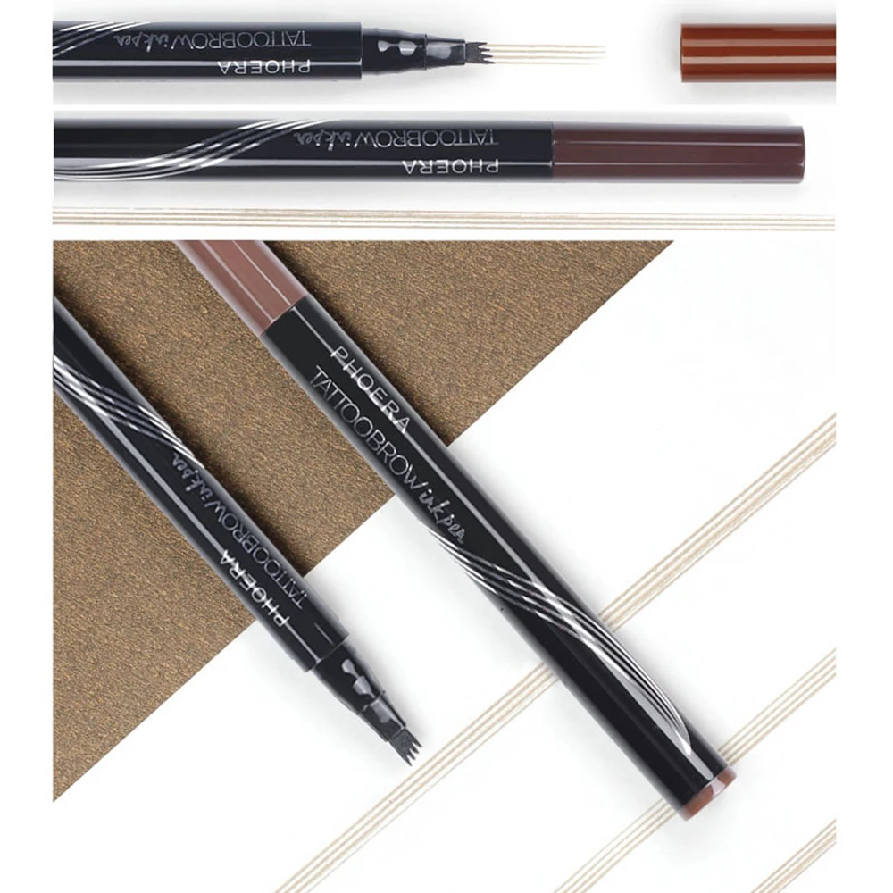 PHOERA, 3 цвета, Натуральный жидкий карандаш для бровей, водостойкий, 4 вилки, для бровей, ТИНТ, макияж, косметика, стойкий карандаш для бровей, TSLM2