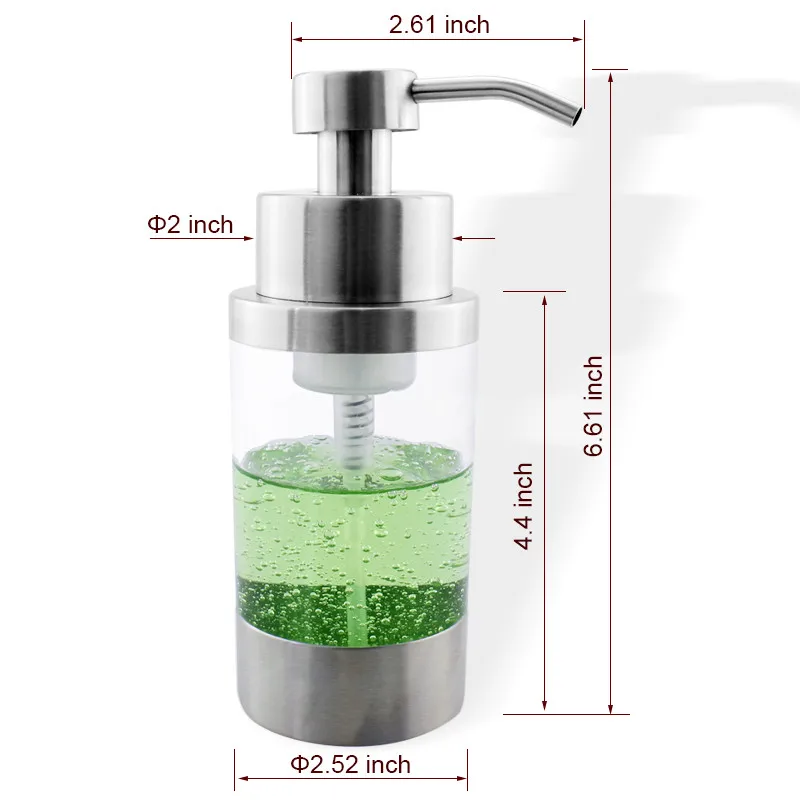 SUS 304, нержавеющая сталь, Пенящийся дозатор для мыла, бутылка для ванной, кухни, столешница, многоразовый аксессуар, акрил, 250 мл
