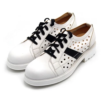 

White Black Full Grain Leather Thick heel Cut out Breathable Leather Shoes Fashion Hot Men Formal Business Shoe