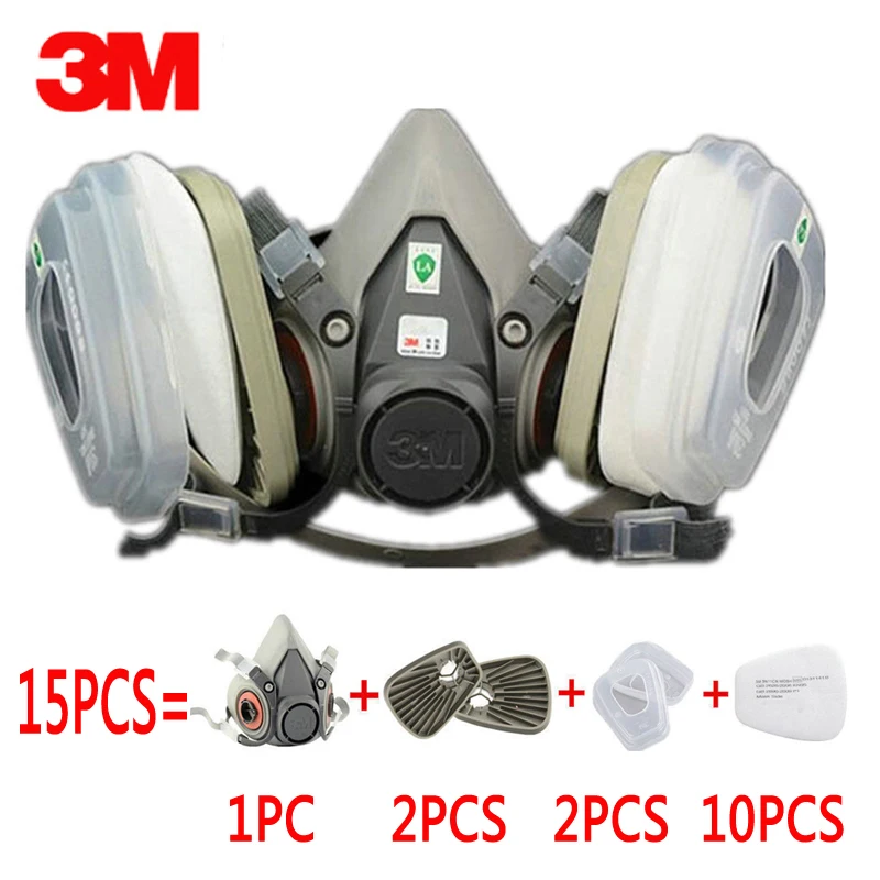 Koop 15 in 1 Pak 3 m 6200 half Gezicht gasmasker Voor 6200 Spuiten Bescherming Respirator stofmasker