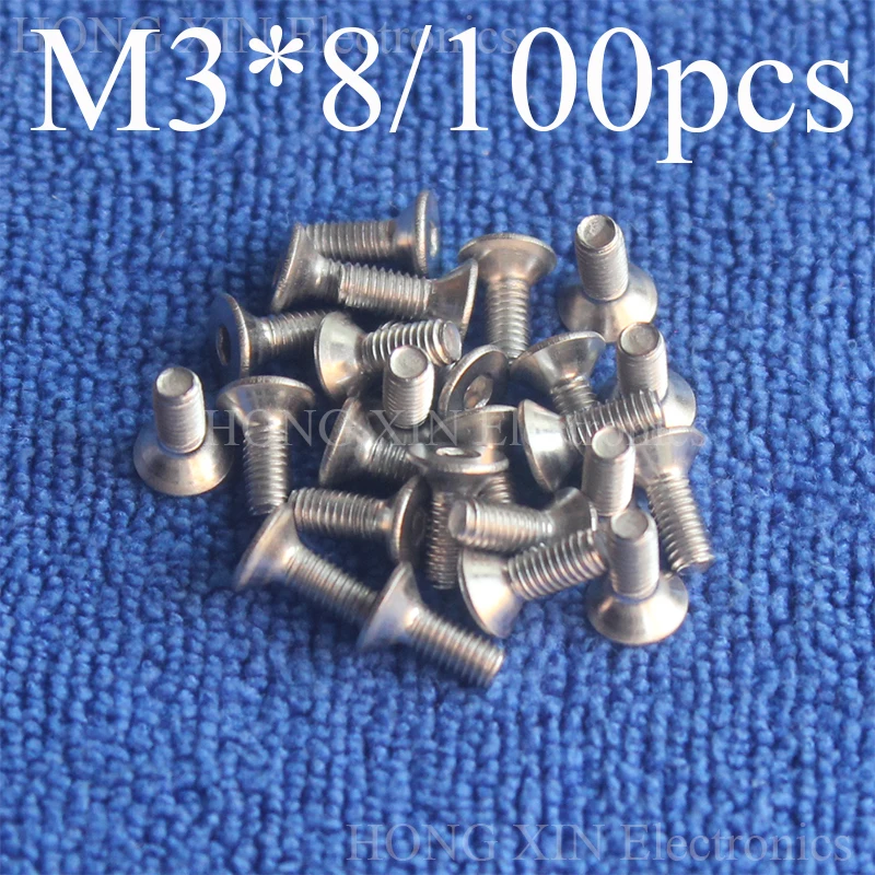 

100Pcs M3*8 Flat Head Stainless Steel SS304 Machine Countersunk Screw Bolt Fastener Allen Key Head hex socket countersunk head
